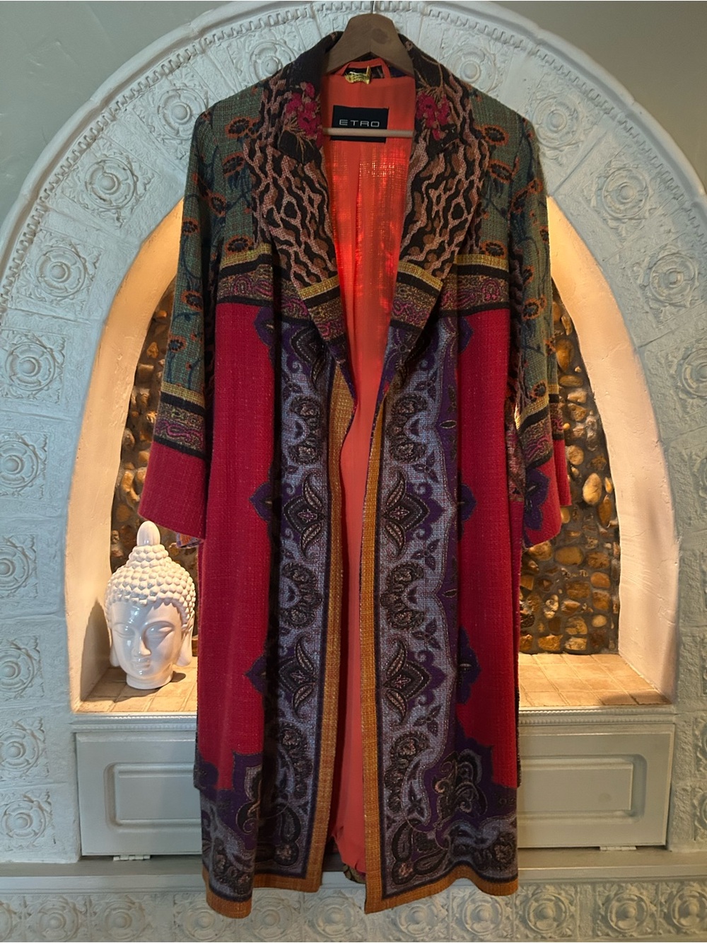 Etro Multicolor Paisley & Animal-Print Belted Cotton-Blend Jacquard Coat - Picture 6 of 17
